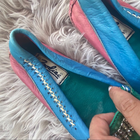 Vintage Zodiac Pink Blue Green Rhinestone Loafers - Picture 5 of 12